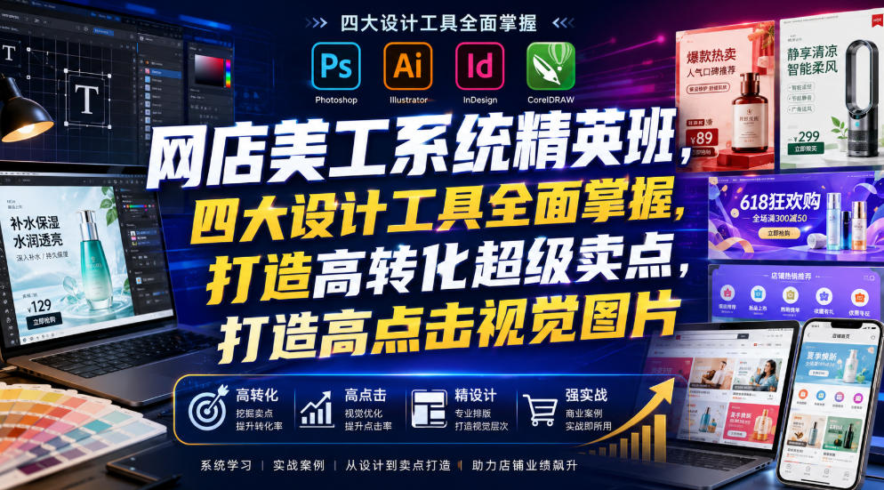 网店美工系统精英班，四大设计工具全面掌握，打造高转化超级卖点，打造高点击视觉图片(2026年7月)-资源宝库