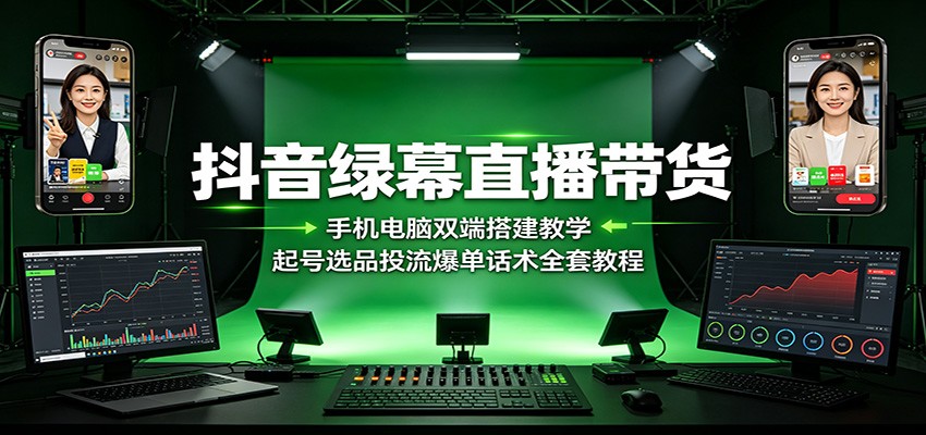 抖音绿幕直播带货：手机电脑双端搭建教学，起号选品投流爆单话术全套教程-资源宝库