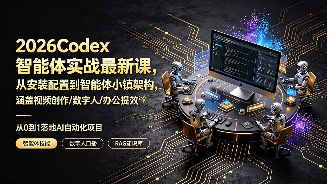 2026Codex智能体实战最新课，从安装配置到智能体小镇架构，涵盖视频创作/数字人/办公提效全技能-资源宝库