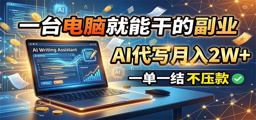 一台电脑就能干的副业，AI代写月入2W+，一单一结不压款-资源宝库