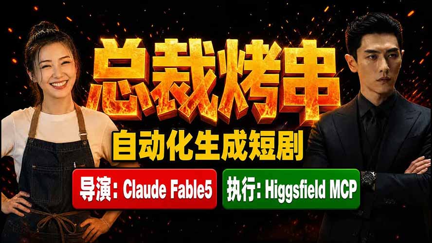 《总裁烤串》真人短剧全自动诞生！Claude Fable5 当导演，Higgsfield MCP 执行！-资源宝库