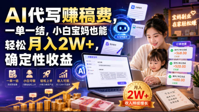 AI代写賺稿费，一单一结，小白宝妈也能轻松月入2W+，确定性收益【揭秘】-资源宝库