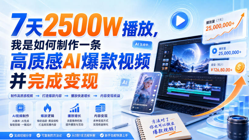 7天2500W播放，我是如何制作一条高质感AI爆款视频并完成变现-资源宝库