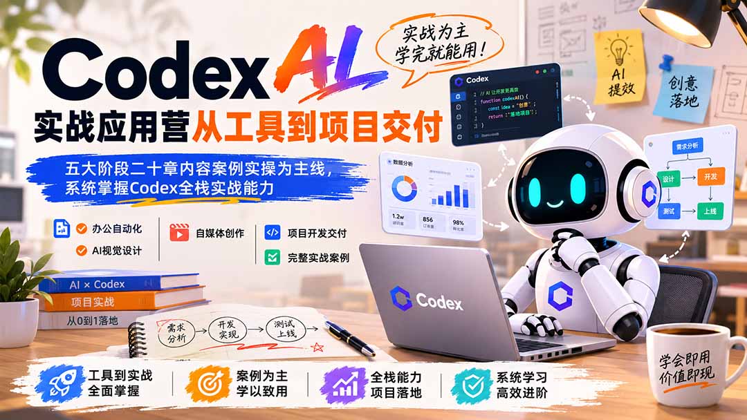 Codex AI实战应用营从工具到项目交付；五大阶段二十章内容案例实操为主线，系统掌握Codex全栈实战能力-资源宝库