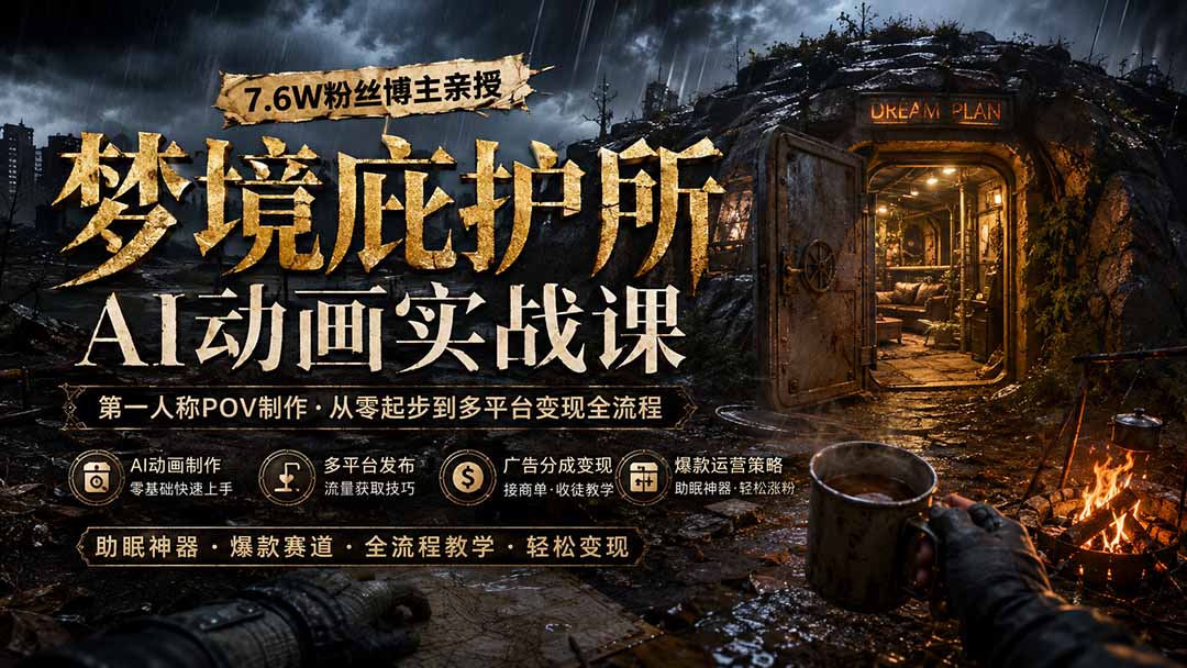 梦境庇护所AI动画实战课：7.6W粉丝博主亲授第一人称POV制作，从零起步到多平台发布变现全流程-资源宝库