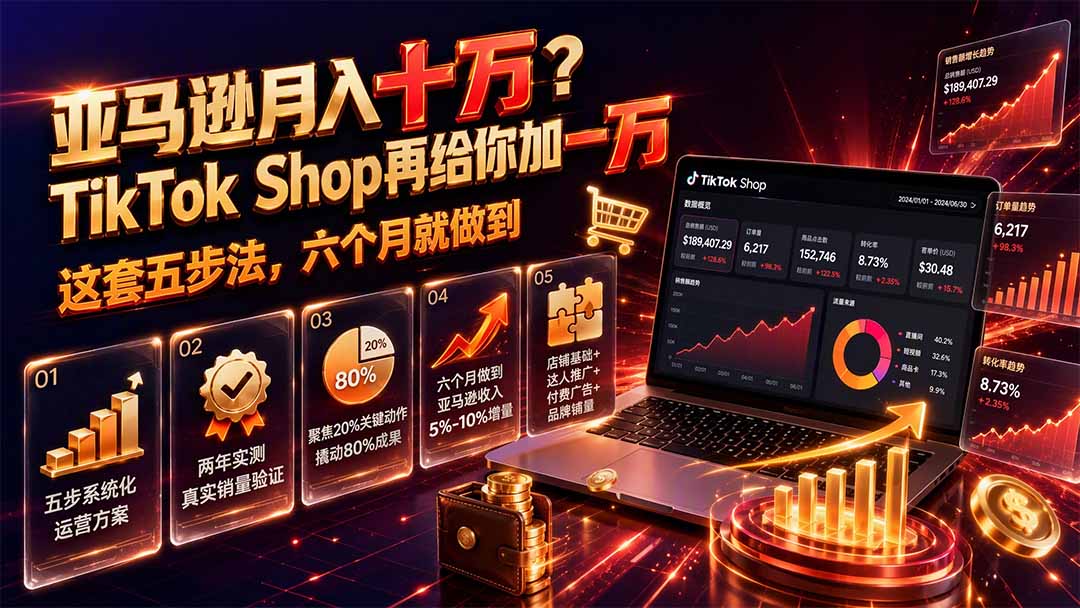 亚马逊月入十万？TikTok Shop再给你加一万——这套五步法，六个月就做到【原创双语字幕】-资源宝库