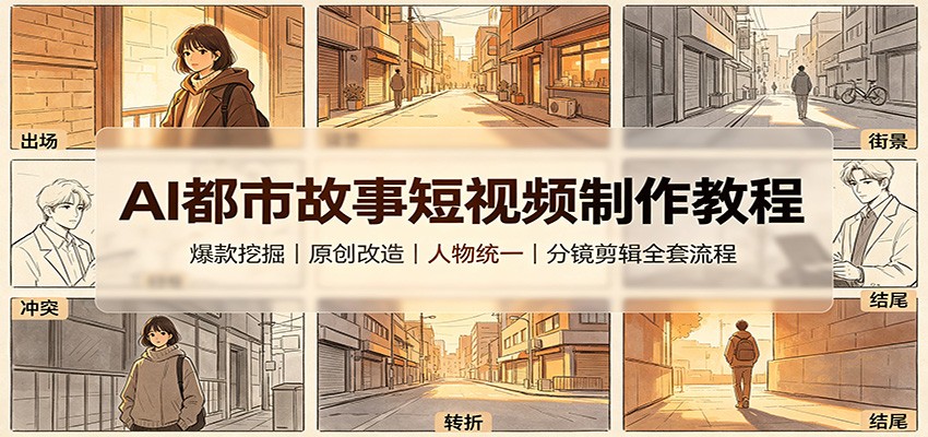 AI都市故事短视频制作教程：爆款挖掘原创改造，人物统一分镜剪辑全套流程-资源宝库