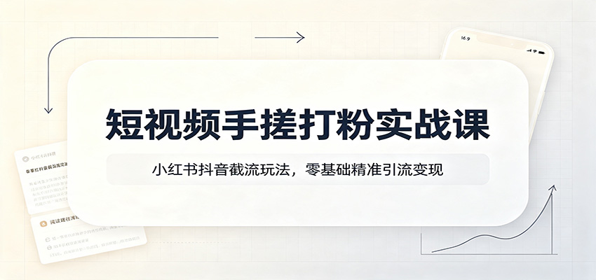 短视频手搓打粉实战课：小红书抖音截流玩法，零基础精准引流变现-资源宝库