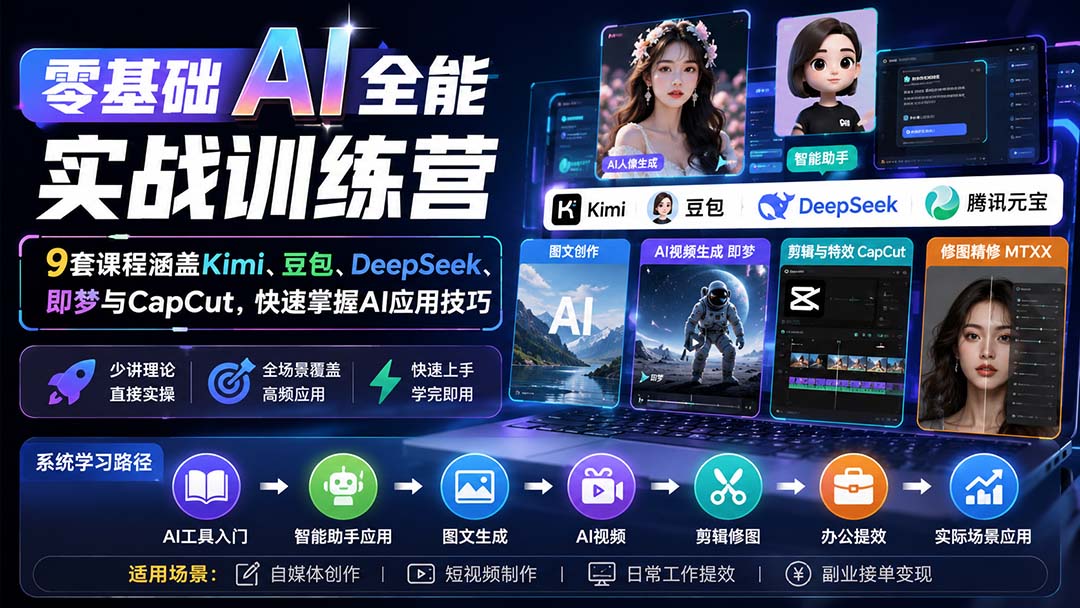 零基础AI全能实战训练营：9套课程涵盖Kimi、豆包、DeepSeek、即梦与CapCut，快速掌握AI应用技巧-资源宝库