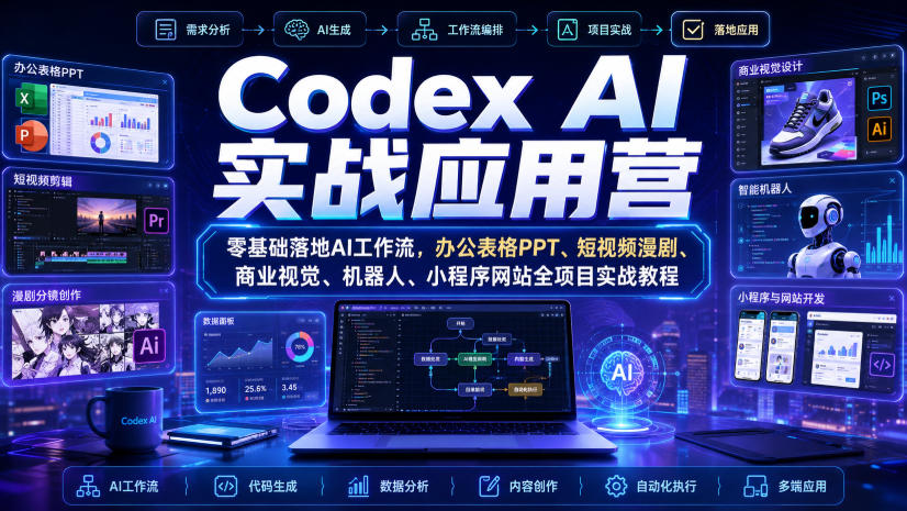 Codex AI实战应用营｜零基础落地AI工作流，办公表格PPT、短视频漫剧、商业视觉、机器人、小程序网站全项目实战教程-资源宝库