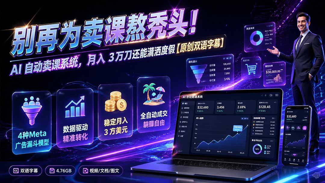 别再为卖课熬秃头！AI 自动卖课系统，月入 3 万刀还能潇洒度假【原创双语字幕】-资源宝库