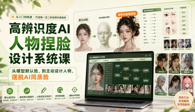 高辨识度AI人物捏脸设计系统课，从模型默认脸，到主动设计人物，摆脱AI同质脸-资源宝库