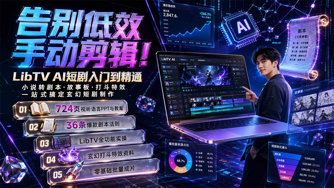 告别低效手动剪辑！LibTV AI短剧入门到精通，小说转剧本方法，故事板打斗特效一站式搞定玄幻短剧制作-资源宝库