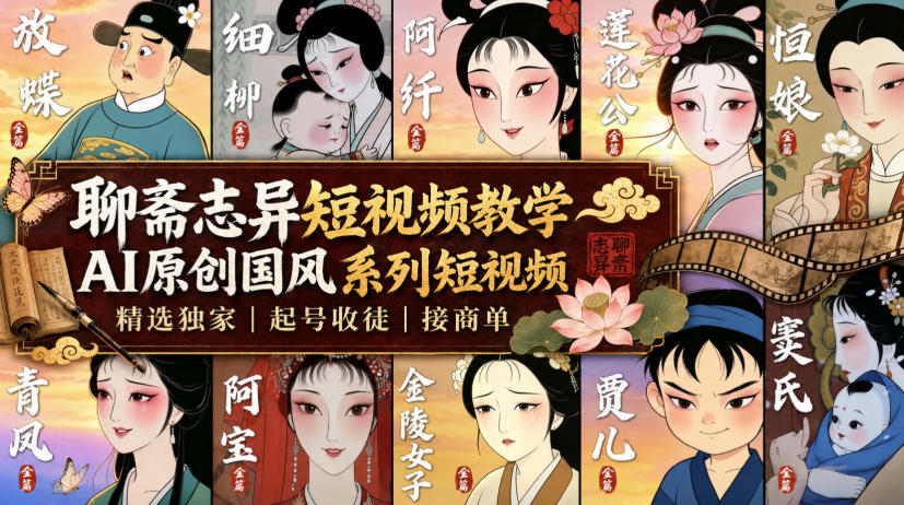 聊斋志异短视频教学，AI原创国风系列短视频，精选独家丨起号收徒丨接商单-资源宝库