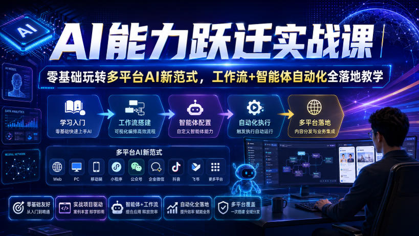 AI能力跃迁实战课｜零基础玩转多平台AI新范式，工作流+智能体自动化全落地教学-资源宝库