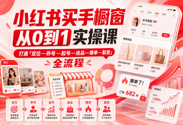 小红书买手橱窗从0到1实操课，打通「定位—养号—起号—选品—爆单—裂变」全流程-资源宝库