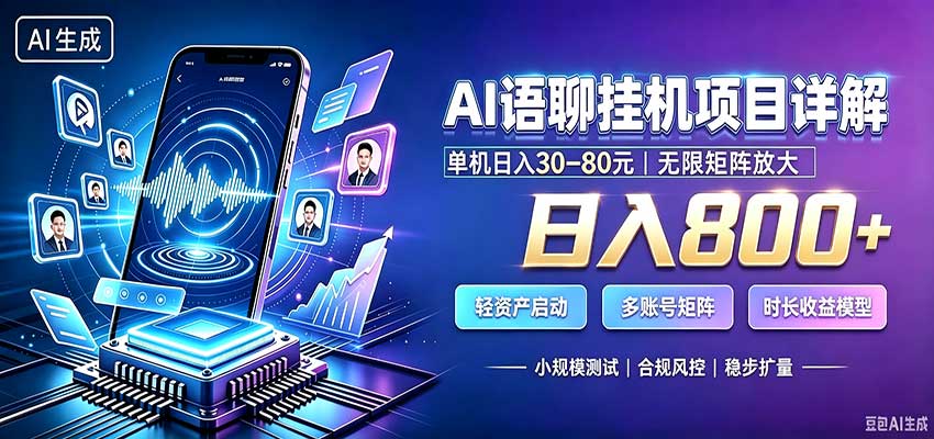 AI语聊挂机，日入800+，适用个人副业，工作室矩阵操作-资源宝库