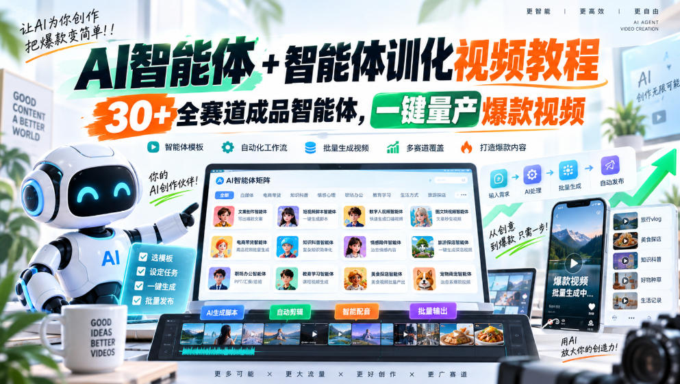 AI智能体+智能体训化视频教程，30+全赛道成品智能体，一键量产爆款视频-资源宝库