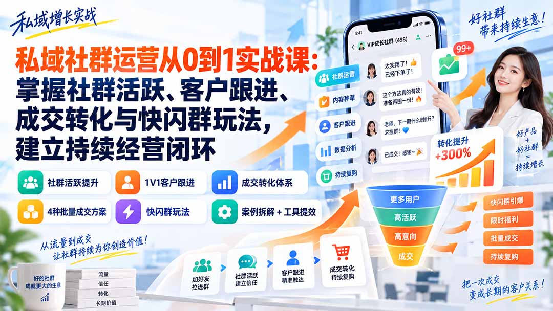 私域社群运营从0到1实战课：掌握社群活跃、客户跟进、成交转化与快闪群玩法，建立持续经营闭环-资源宝库