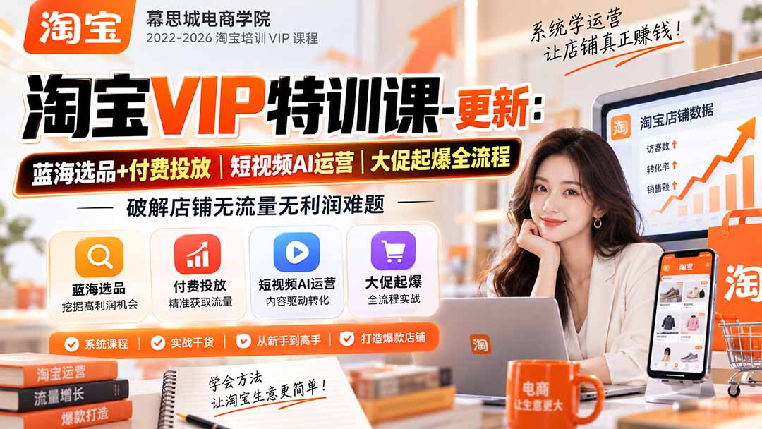淘宝VIP特训课-更新0917：蓝海选品+付费投放｜短视频AI运营｜大促起爆全流程，破解店铺无流量无利润难题-资源宝库