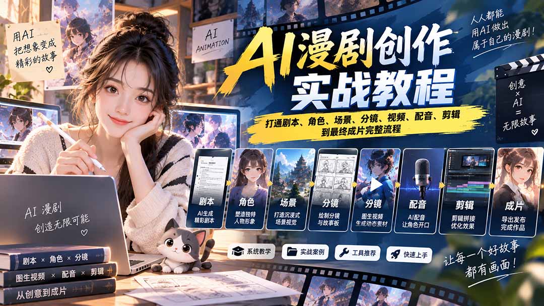 2026 AI漫剧创作实战教程：打通剧本、角色、场景、分镜、视频、配音、剪辑到最终成片完整流程-资源宝库