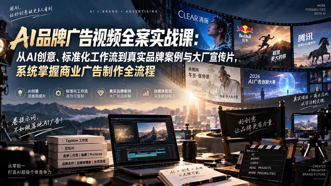 AI品牌广告视频全案实战课：从AI创意、标准化工作流到真实品牌案例与大厂宣传片，系统掌握商业广告制作全流程-资源宝库