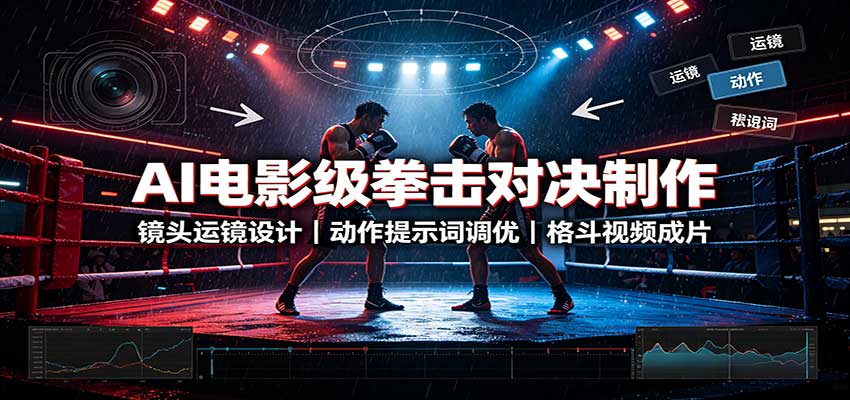 AI电影级拳击对决制作：镜头运镜设计，动作提示词调优，格斗视频成片-资源宝库