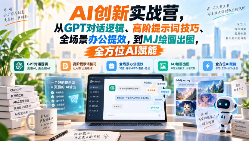 AI创新实战营，从GPT对话逻辑、高阶提示词技巧、全场景办公提效，到MJ绘画出图，全方位AI赋能-资源宝库
