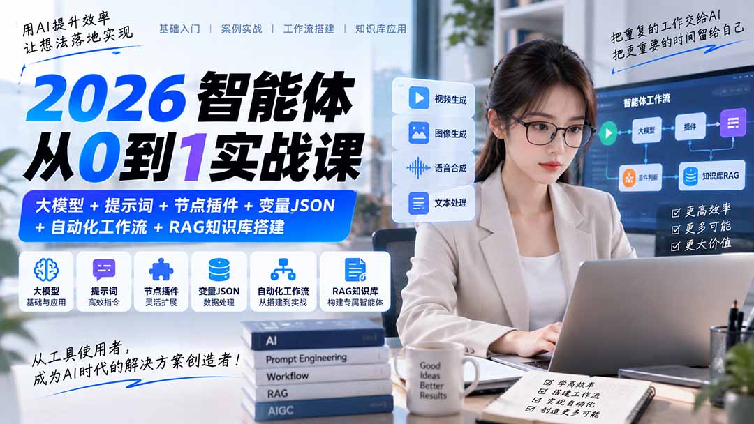 2026智能体从0到1实战课｜大模型+提示词+节点插件+变量JSON+自动化工作流+RAG知识库搭建-资源宝库