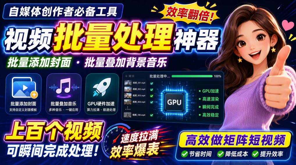 视频批量加封面，把封面添加到视频第一帧，不用剪辑软件批量添加-资源宝库