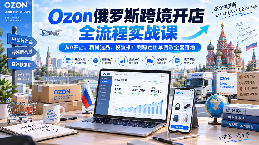 Ozon俄罗斯跨境开店全流程实战课｜从0开店、精铺选品、投流推广到稳定出单回款全套落地-资源宝库