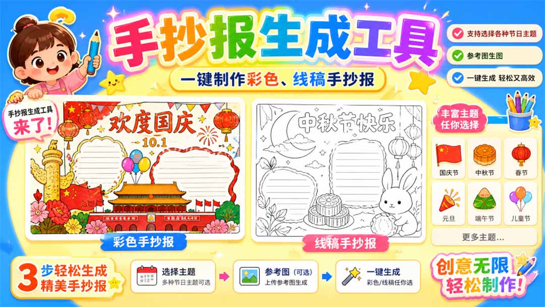 手抄报批量生成工具来了，完全免费，告别豆包生图，这个高清无水印-资源宝库