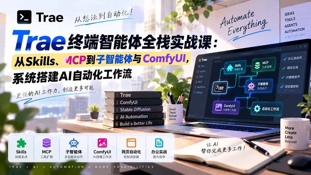 Trae终端智能体全栈实战课：从Skills、MCP到子智能体与ComfyUI，系统搭建AI自动化工作流-资源宝库