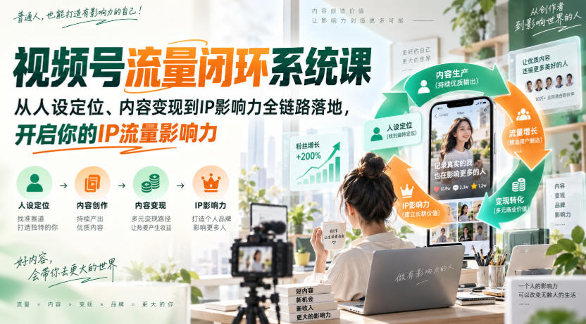 视频号流量闭环系统课，从人设定位、内容变现到IP影响力全链路落地，开启你的IP流量影响力-资源宝库