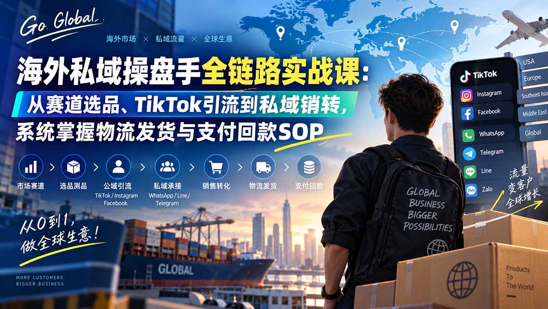 海外私域操盘手全链路实战课：从赛道选品、TikTok引流到私域销转，系统掌握物流发货与支付回款SOP-资源宝库