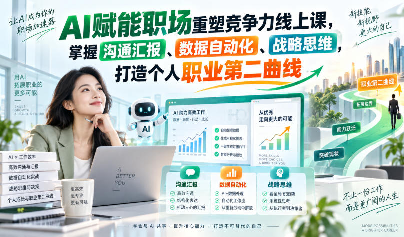 AI赋能职场重塑竞争力线上课，掌握沟通汇报、数据自动化、战略思维，打造个人职业第二曲线-资源宝库