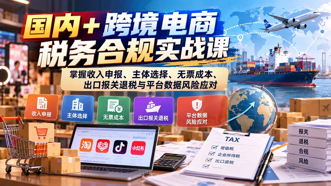 国内+跨境电商税务合规实战课：掌握收入申报、主体选择、无票成本、出口报关退税与平台数据风险应对-资源宝库