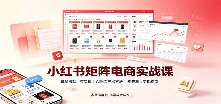 小红书矩阵电商实战课：批量搬款上架实操，AI图文产出，矩阵放大变现指南-资源宝库