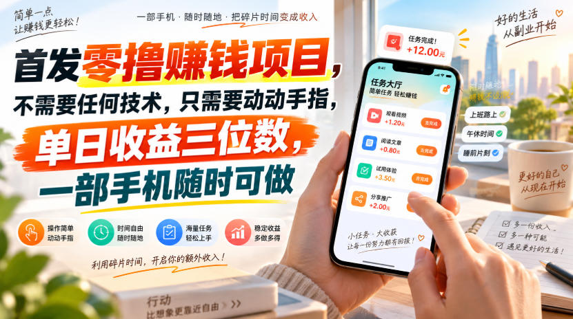 首发零撸賺钱项目，不需要任何技术，只需要动动手指，单日收益三位数，一部手机随时可做【揭秘】-资源宝库