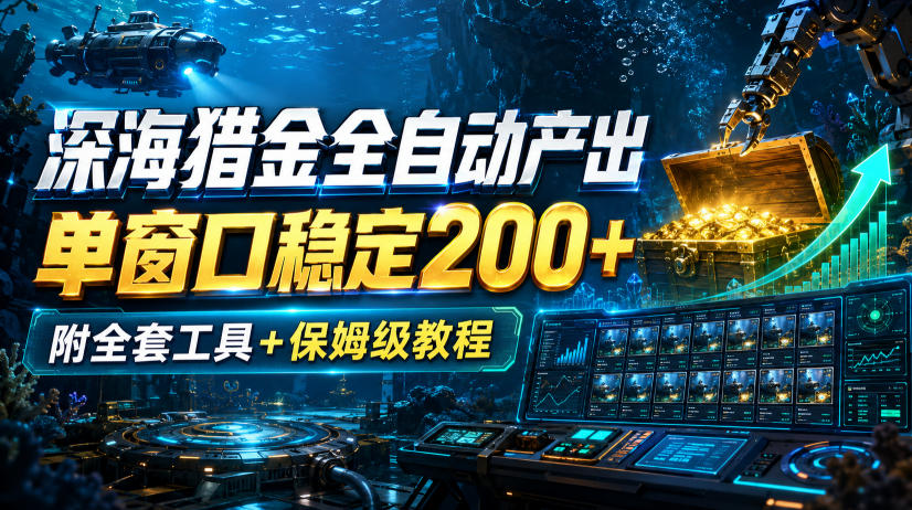 深海猎金全自动产出，单窗口稳定200+，附全套工具+保姆级教程【揭秘】-资源宝库