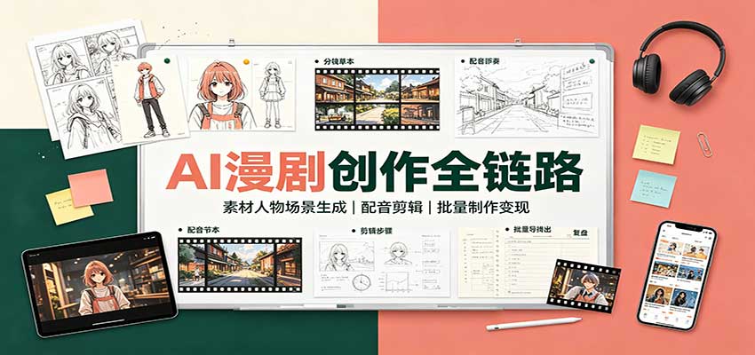 AI漫剧创作全链路：素材人物场景生成，配音剪辑，批量制作变现-资源宝库