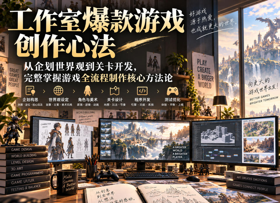 工作室爆款游戏创作心法｜从企划世界观到关卡开发，完整掌握游戏全流程制作核心方法论-资源宝库