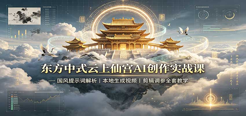 东方中式云上仙宫AI创作实战课：国风提示词解析，本地生成视频，剪辑调参全套教学-资源宝库