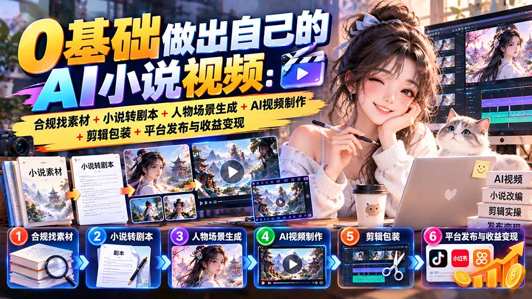 0基础做出自己的AI小说视频：合规找素材+小说转剧本+人物场景生成+AI视频制作+剪辑包装+平台发布与收益变现-资源宝库