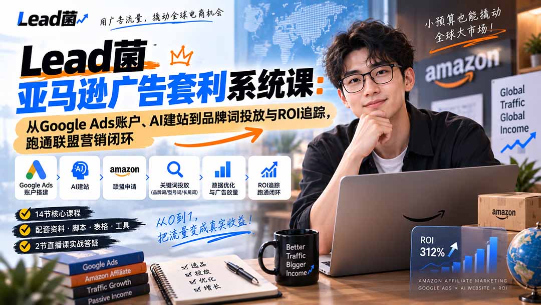 Lead菌亚马逊广告套利系统课：从Google Ads账户、AI建站到品牌词投放与ROI追踪，跑通联盟营销闭环-资源宝库