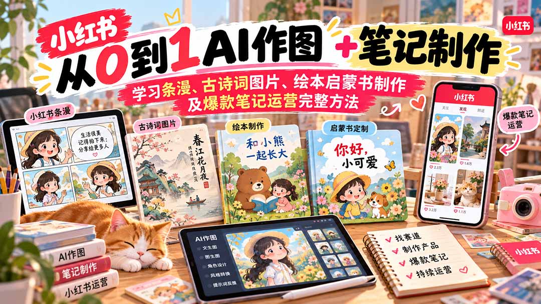 2026小红书AI内容创作从0到1-更新1009：学习条漫、古诗词图片、绘本启蒙书制作及爆款笔记运营完整方法-资源宝库