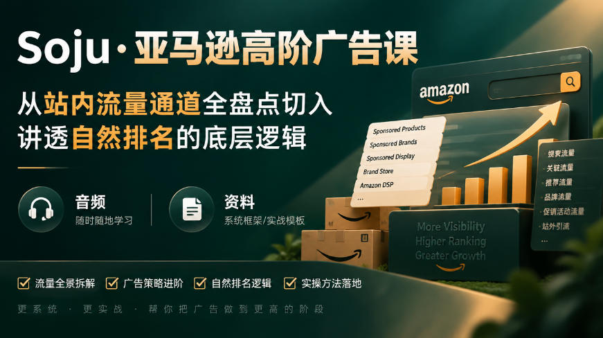 亚马逊高阶广告课，从站内流量通道全盘点切入，讲透自然排名的底层逻辑(直播+音频+资料)-资源宝库