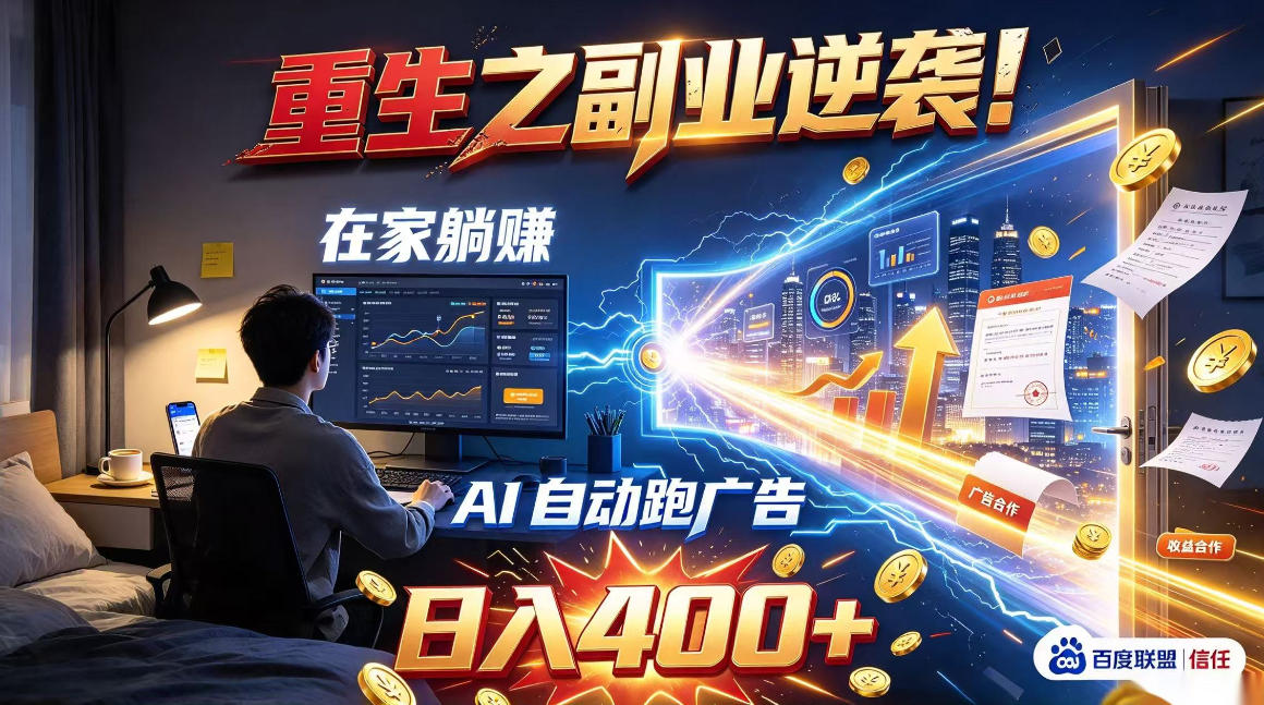 重生之副业逆袭！在家躺赚AI自动跑广告日入400+，无需人工操作【揭秘】-资源宝库