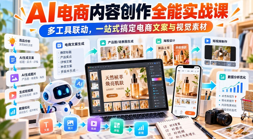 【无水印】AI电商内容创作全能实战课｜多工具联动，一站式搞定电商文案与视觉素材-资源宝库