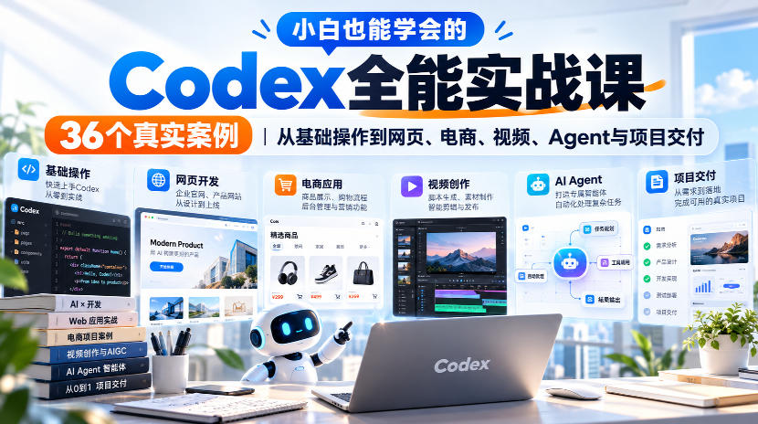 小白也能学会的Codex全能实战课｜36个真实案例，从基础操作到网页、电商、视频、Agent与项目交付-资源宝库